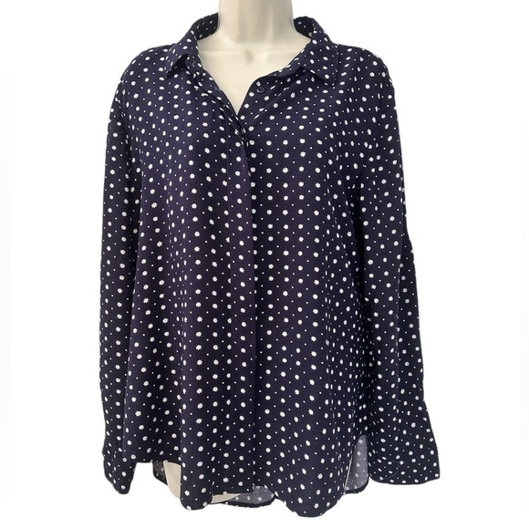 Alexander Jordan Women’s Navy Polka Dot Button-Down Blouse, Size L - Picture 1 of 13